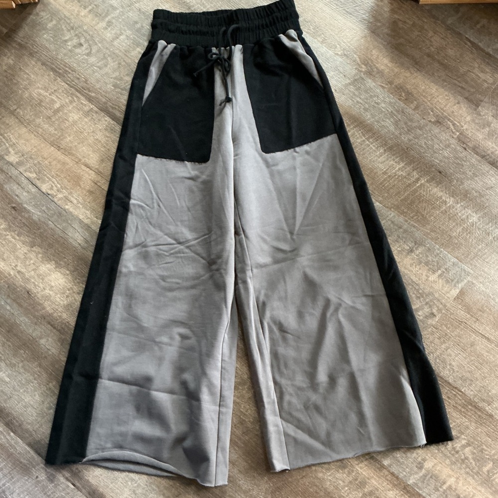 Nap Loungewear Grey Black Colorblock Wide Leg Lounge Pants High Rise‎ Medium